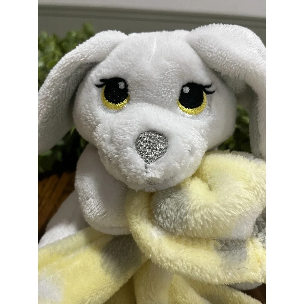Little Beginnings Plush Lovey Puppy Dog Security Blanket White Yellow Gray Dots